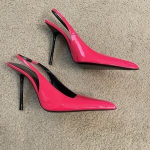 1150$ SAINT LAURENT Paloma 105 Patent Leather Slingback Pink Kiss HIGH CORAL